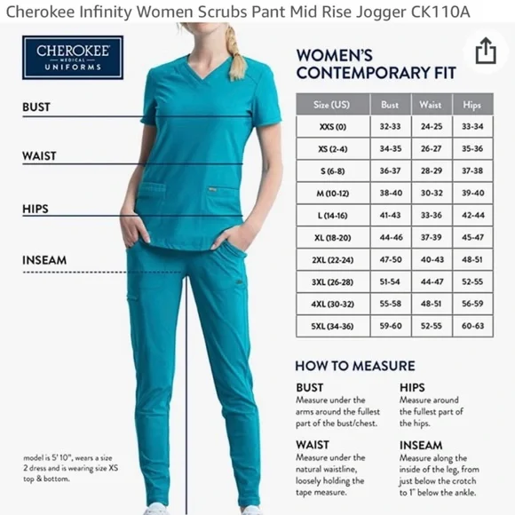 Cherokee Infinity Women's Size XL Black Mid Rise Jogger Scrub Pants NWT - Picture 9 of 10